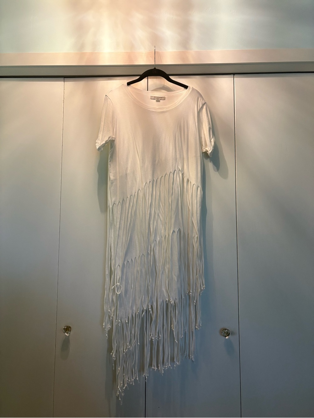 All Saints cream Asymmetrical Fringe Dress